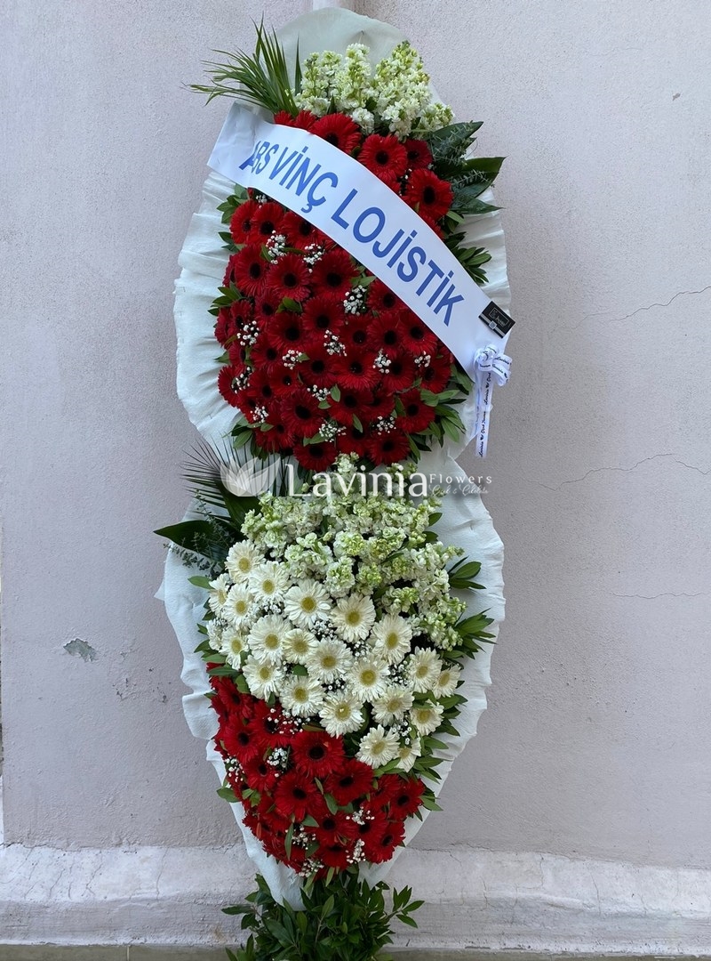 Çift Katlı Çelenk Kırmızı & Beyaz Gerbera